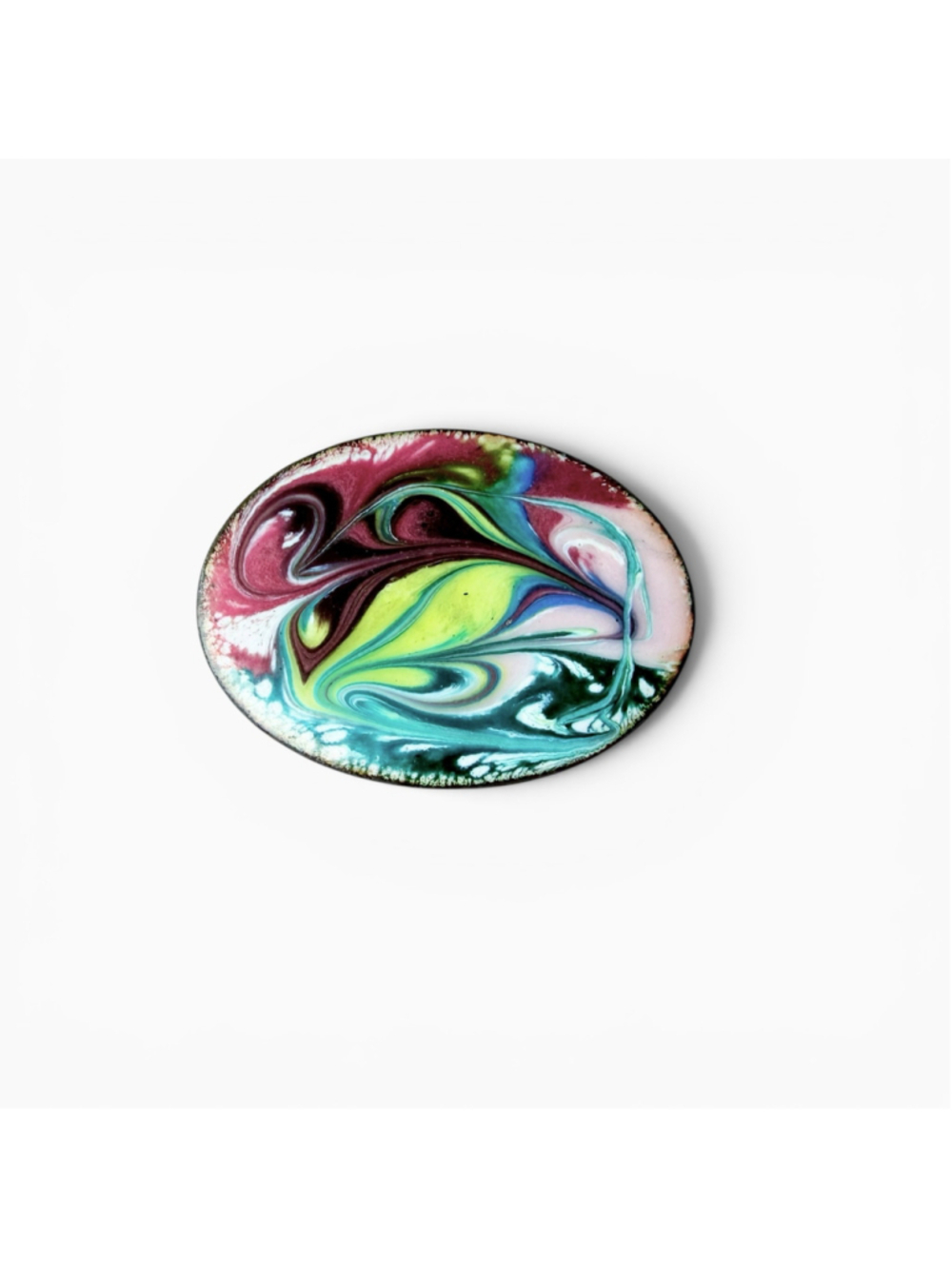 Vintage Enamel Copper Brooch Pin Mid Century Modern Abstract Swirl Design